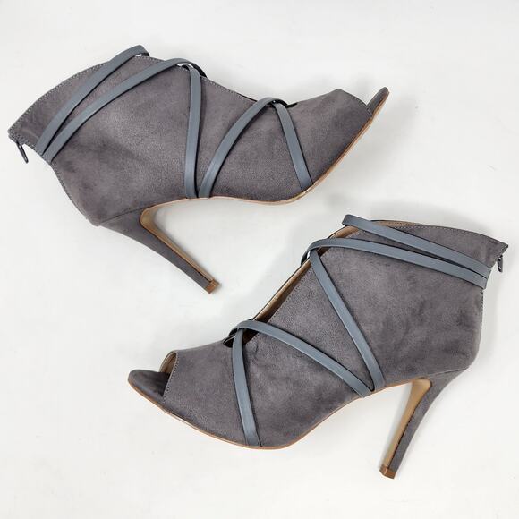 Journee Booties Women 10 Samara Grey Faux Suede Peep-toe Strappy Zip 003065 - Picture 7 of 11